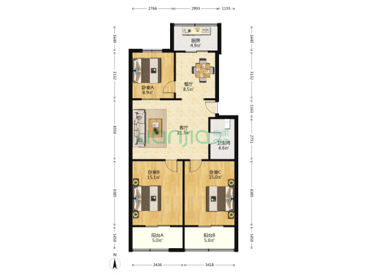 陕西省环保厅家属院 3室2厅1卫 98平方