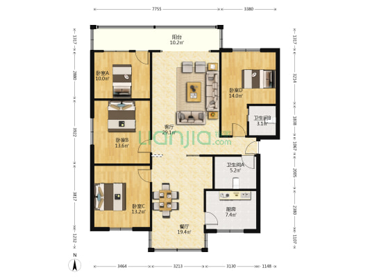 藏卫路中段101号附24号 4室2厅2卫 131平方