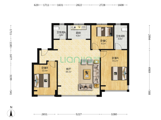 中国铁建·花语尚东 3室1厅2卫 111平方