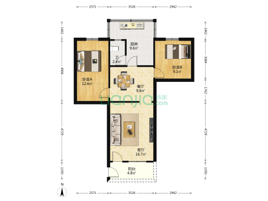 紫京花园 2室2厅1卫 75平方