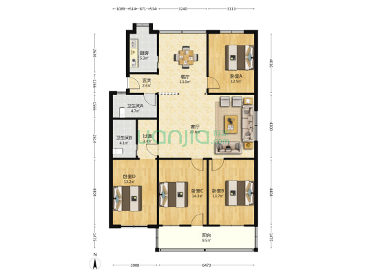信美路 4室2厅2卫 145平方