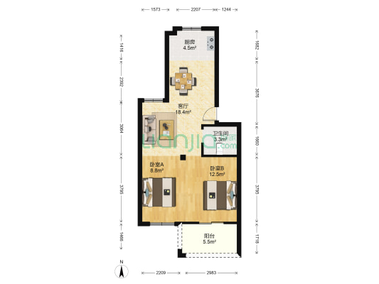 青岭家苑 2室1厅1卫 101平方