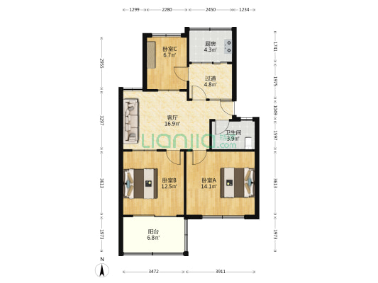 中医院家属楼 3室1厅1卫 81平方