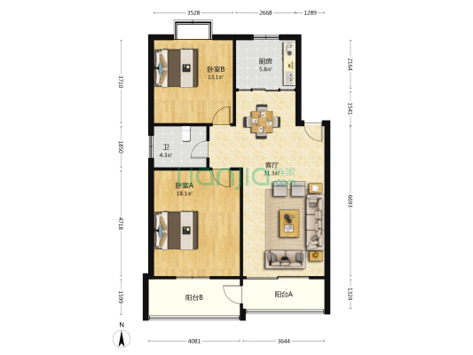 华亚花园 2室1厅1卫 103平方