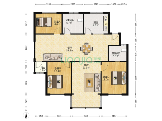 大黄桥路68弄 3室2厅2卫 131平方