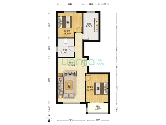 龍熙帝景 2室1厅1卫 101平方