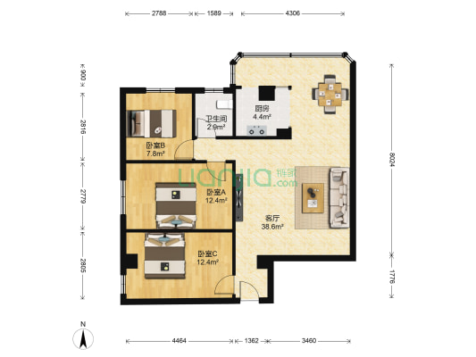水荫路 3室1厅1卫 86平方