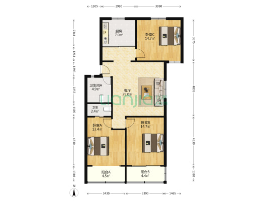 三佳苑 3室1厅2卫 117平方