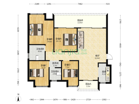 越兴·天玺 4室1厅3卫 127平方