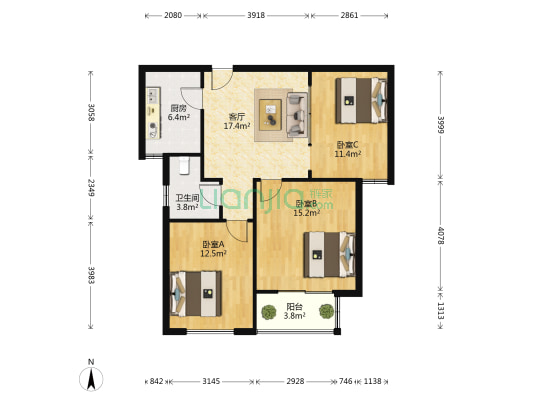大成优盘 3室1厅1卫 97平方