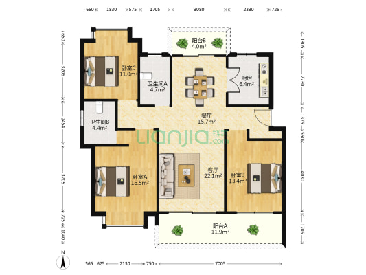 国城璟府 3室2厅2卫 140平方