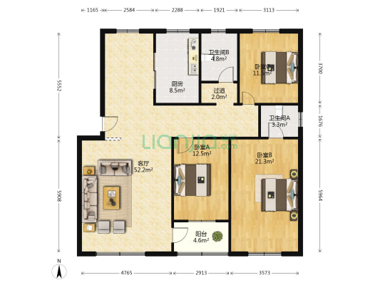 瑞东花园 3室1厅2卫 148平方
