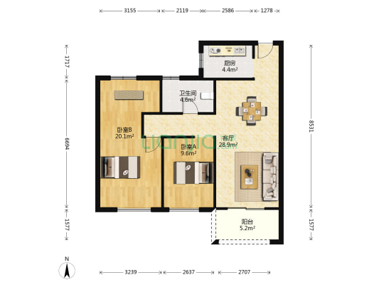 归谷佳苑 2室1厅1卫 92平方