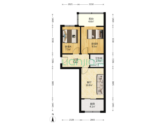 新西钢小区 2室1厅1卫 58平方