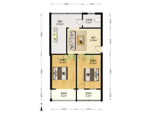襄阳日报社印刷厂家属院 2室1厅1卫 76平方