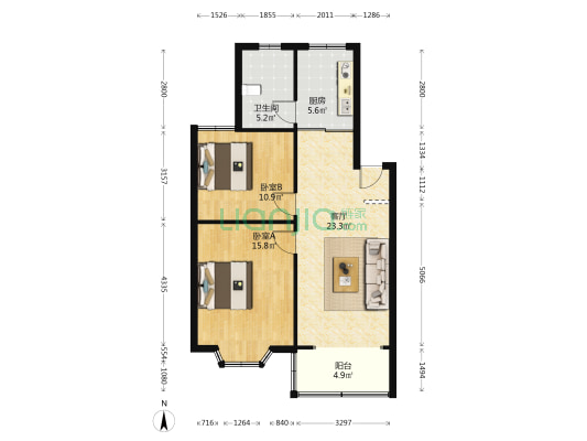市北花园 2室1厅1卫 156平方