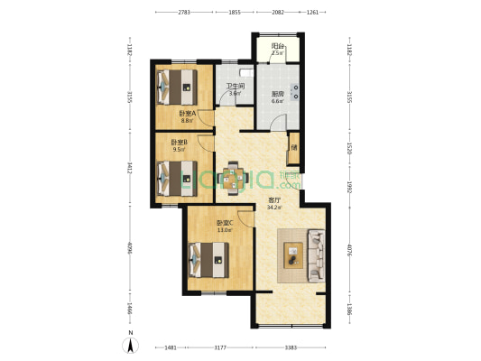 风雅花园海棠园 3室1厅1卫 100平方