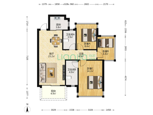 保利领秀前城秀程府 3室1厅2卫 128平方