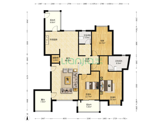 新城国际彩园 3室1厅2卫 163平方