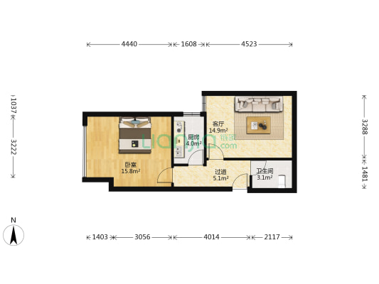中投联合汇金城 1室1厅1卫 61平方