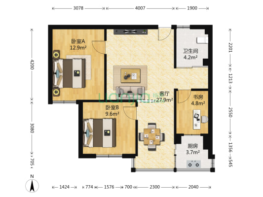 中铁北苑 3室1厅1卫 75平方