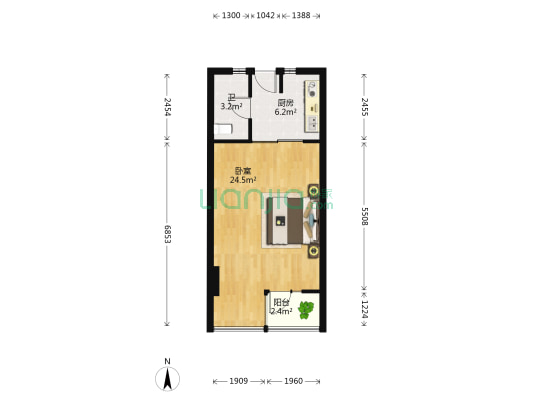 蚂蚁工房 1室0厅1卫 55平方