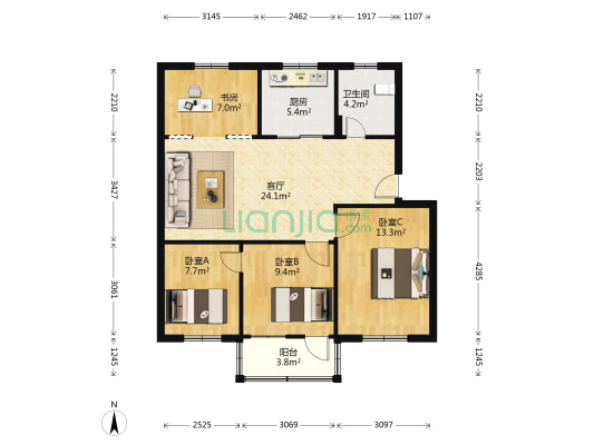 鄞江法庭集资楼小区 4室1厅1卫 91平方
