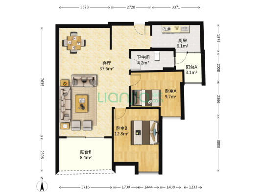骊雅居 2室1厅1卫 97平方