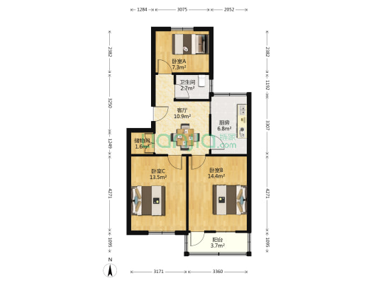 液压件厂宿舍 3室1厅1卫 74平方