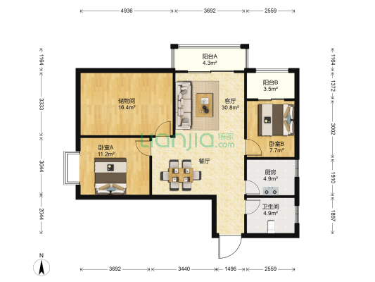 长水航城水槐苑 2室1厅1卫 104平方