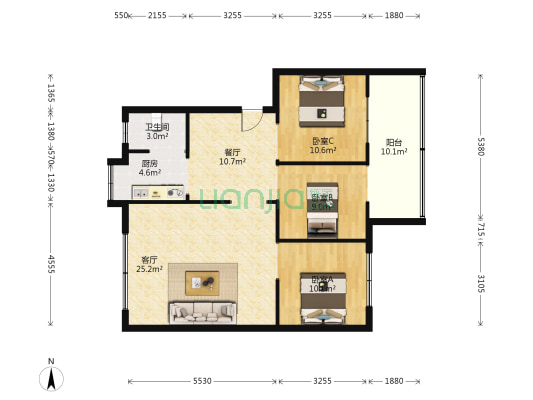 洞麻三区 3室2厅1卫 100平方