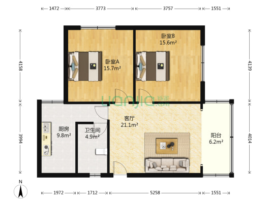 时代广场(江津) 2室1厅1卫 90平方