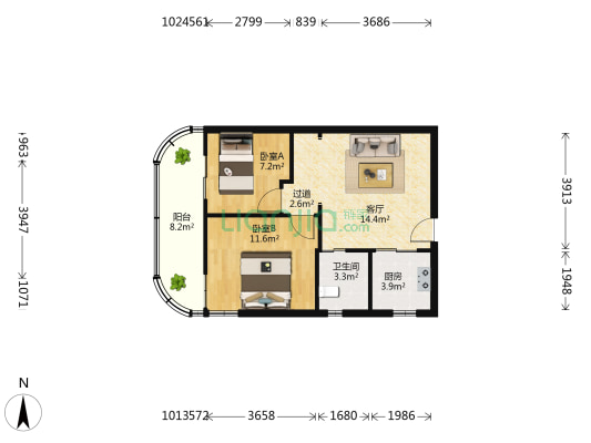 东广大厦 2室1厅1卫 75平方