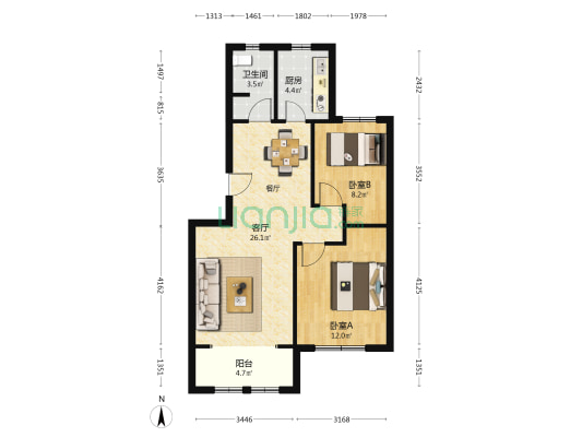 寺西社区 2室1厅1卫 75平方