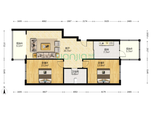 汉水嘉园 2室1厅1卫 109平方