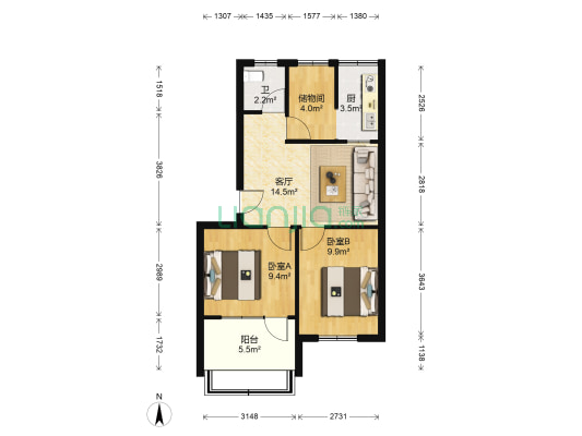 淄建第七生活小区 2室1厅1卫 61平方
