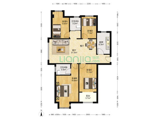 宜安苑 4室1厅2卫 130平方
