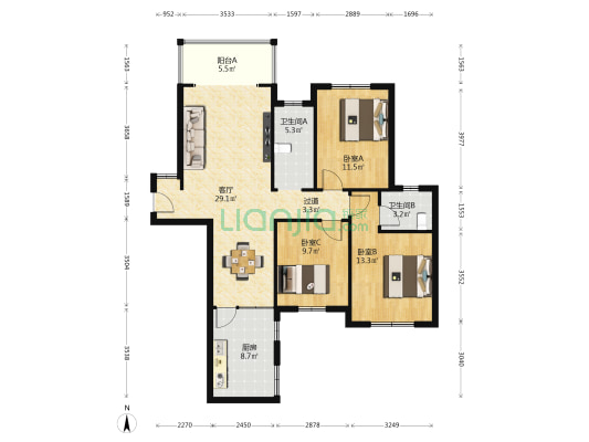 红建滨水名都 3室1厅2卫 114平方