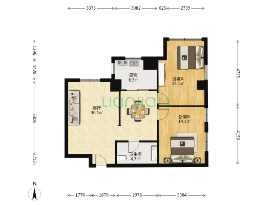 朝阳首府 2室1厅1卫 104平方