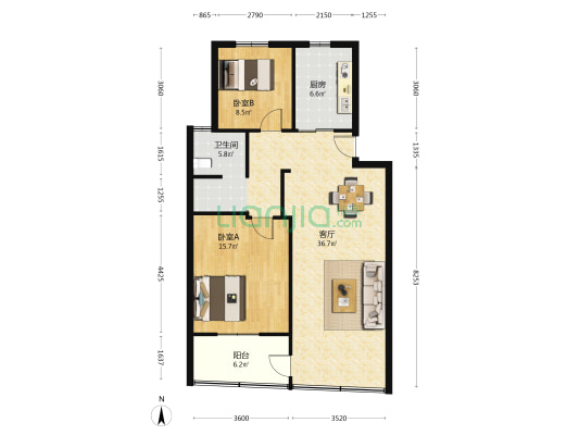 花园城 2室1厅1卫 96平方
