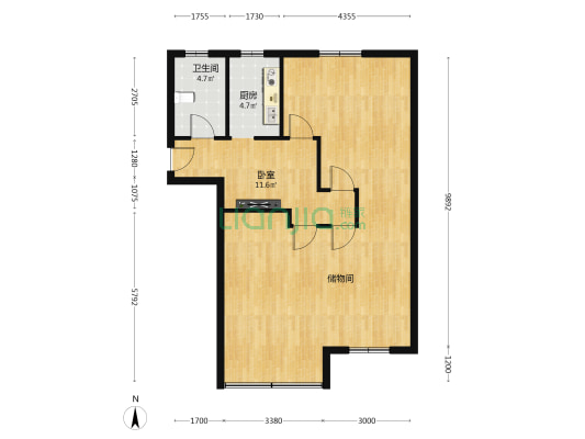梅里花苑一期 1室0厅1卫 92平方
