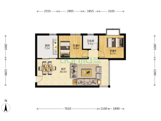 宏富晶座 2室1厅1卫 72平方