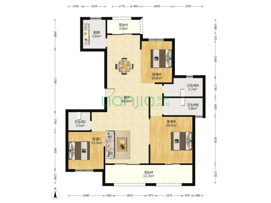 翡翠一品 3室1厅3卫 143平方