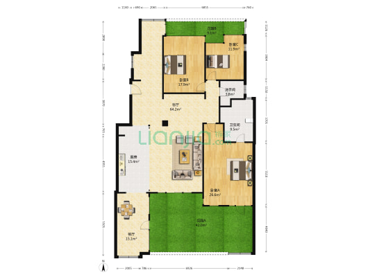 麓山国际拉佩维尔 3室2厅2卫 167平方