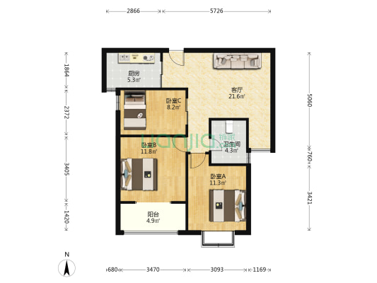 京城国际 3室1厅1卫 99平方