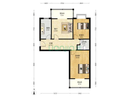 农业局小区 2室1厅1卫 83平方