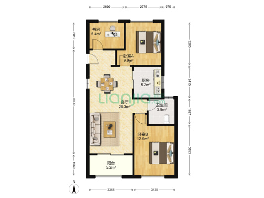 万科璞悦湾 3室1厅1卫 87平方