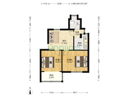 湘仪家园中区 2室1厅1卫 57平方