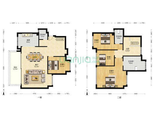 华发统建锦江大院 4室1厅3卫 216平方