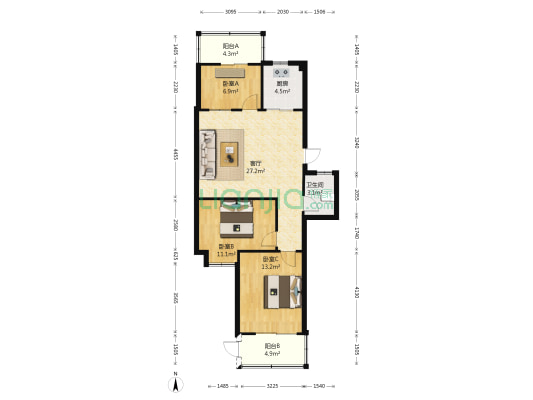 西滨好美家 3室1厅1卫 82平方